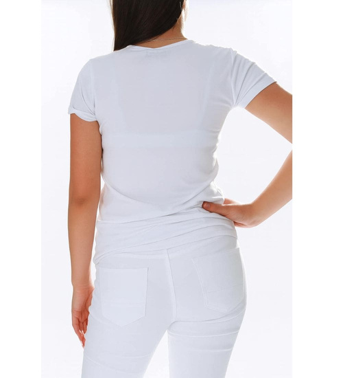 Biała koszulka bluzka damska z cyrkoniami /H2-K45 UB955 S0/