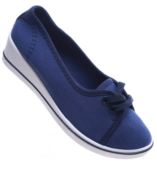 Granatowe tenisówki na niskim koturnie /14383 B8-2 T136//