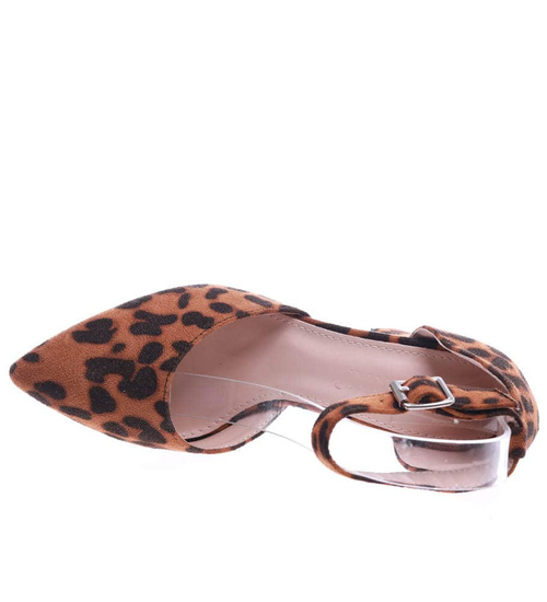 Czółenka na słupku z paseczkiem Leopard /D7-3 14378 T244/