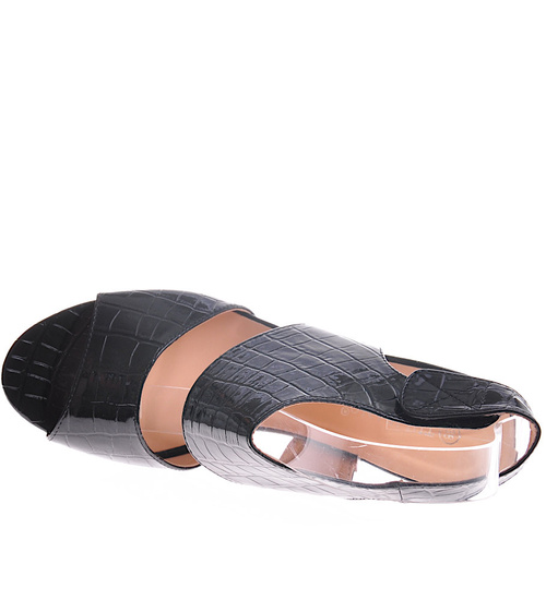 Czarne damskie sandały na słupku /D8-3 12199 T198/