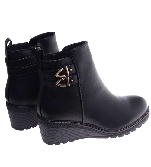 Wizytowe czarne botki na koturnie /F5-3 18275 W487/