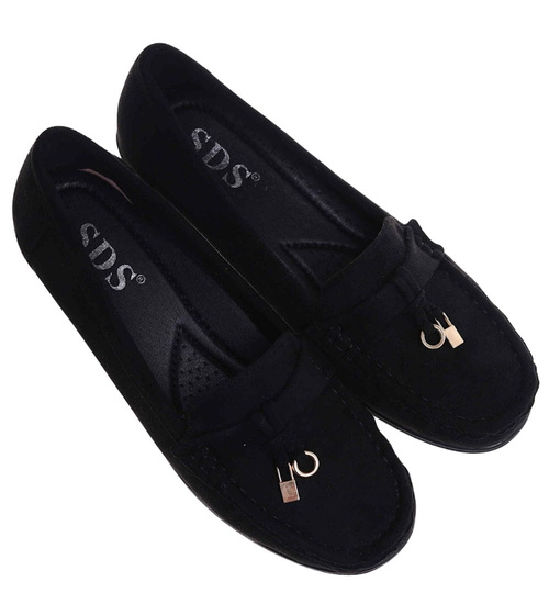 Czarne zamszowe czółenka na niskim koturnie /A2-2 18223 W233/