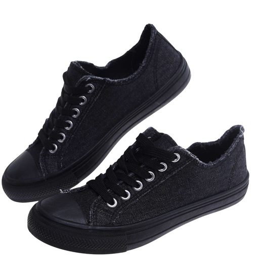 Wiązane czarne trampki damskie /F10-2 18121 T152/