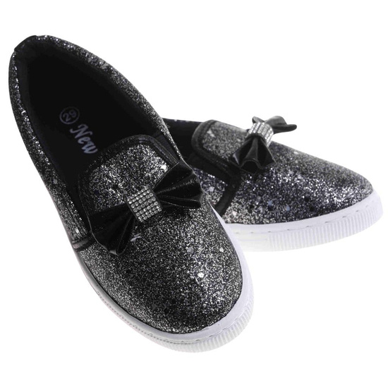 Tenisówki dziewczęce Wsuwane czarne trampki /A7-2 17853 T111/