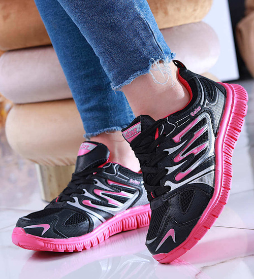 Lekkie sportowe buty damskie czarno różowe /A4-3 13746 S203/