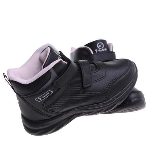 Ocieplane półbuty dziewczęce na rzepy Czarno różowe /E7-2 18360 T285/