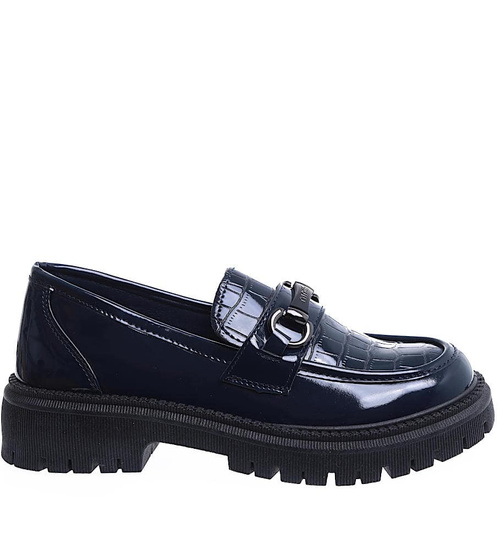 Granatowe półbuty loafersy na platformie /G1-3 15445 T284/