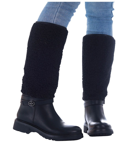 Czarne kozaki płaskie kozaki damskie /E9-1 16918 G285/