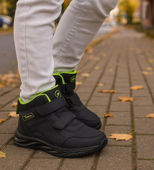 Ocieplane półbuty na rzepy Czarno zielone /E5-2 18363 T285/