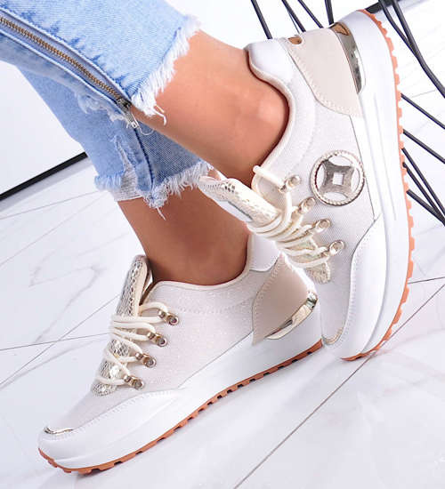 Modne damskie buty sportowe Beżowe /D7-3 12348 T697/