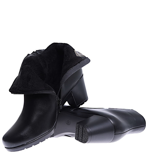 Damskie czarne botki na niskim obcasie /F1-3 15249 T592/