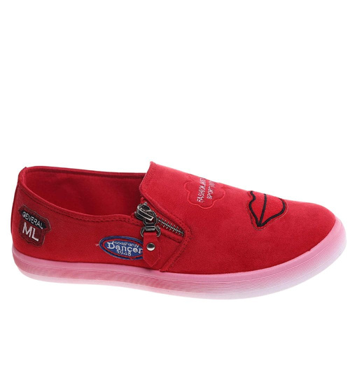 Zamszowe czerwone trampki slip on /D4-3 8425 S098/