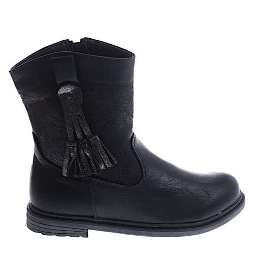 Czarne dziewczęce kozaki z frędzlami /G6-1 15036 T390/