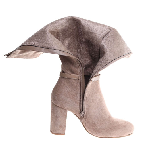 Eleganckie kozaki na obcasie słupku Khaki /D8-1 18216 W586/