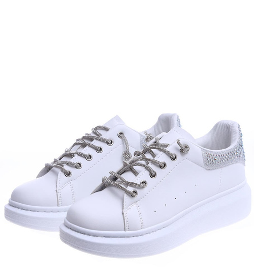 Białe wiosenne trampki damskie na platformie /A6-3 14622 T640/