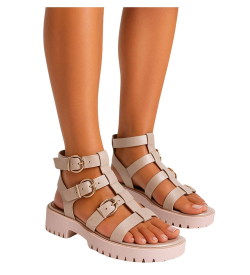 Złote damskie sandały rzymianki /D8-3 17677 T335/