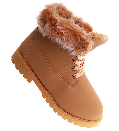 Camelowe dziewczęce trapery z futerkiem /C1-2 15044 T392/