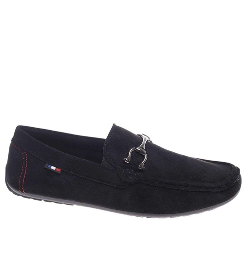 Wsuwane męskie półbuty czarne mokasyny /E1-2 18668 T394/