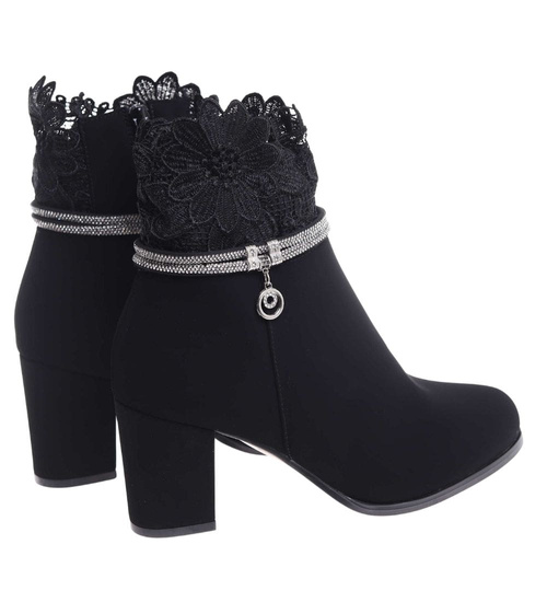 Zimowe czarne botki damskie na obcasie /G12-1 18545 W4/