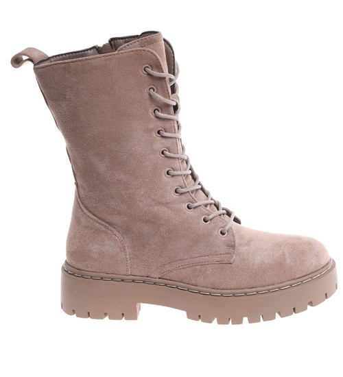 Beżowe wiązane botki workery zamszowe /J4-2 h2 18413 W388/