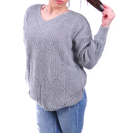 Szary sweterek damski z wzorkiem /D8-1 UB300 U108/