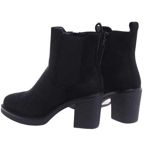 Czarne botki damskie na grubym obcasie /D6-1 18323 W385/
