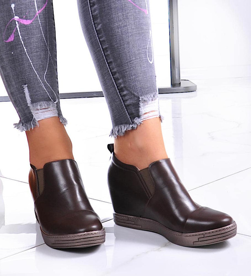 Sneakersy damskie trampki na koturnie BRĄZOWE /E1-3 6393 S199/