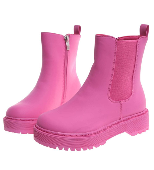 Fuksjowe matowe dziewczęce botki ocieplane /D5-3 18374 T188/