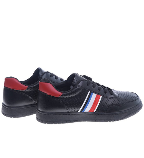 Sznurowane męskie czarne trampki /E2-2 14012 T497/