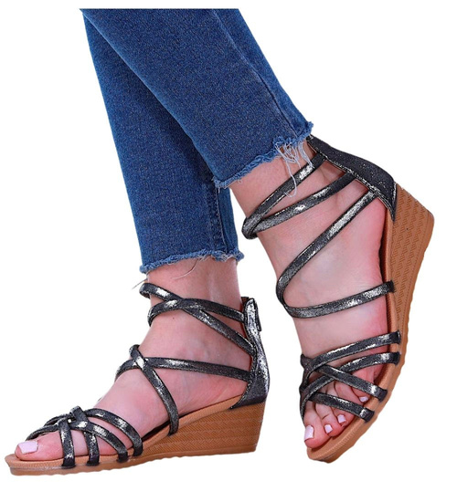 Damskie sandały na niskim obcasie Srebrne /G4-2 14191 T192/