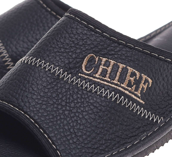 Skórzane otwarte klapki domowe Chief czarne /D2-1 18685 S199/