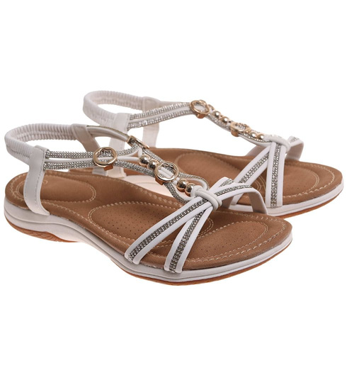 Sandały damskie na płaskim obcasie Białe /G13-2 17922 W235/