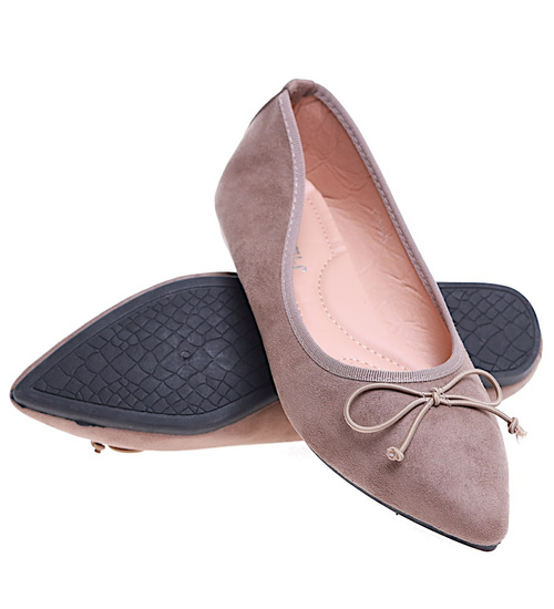 Baleriny damskie z kokardką Khaki /B3-2 16004 T181/