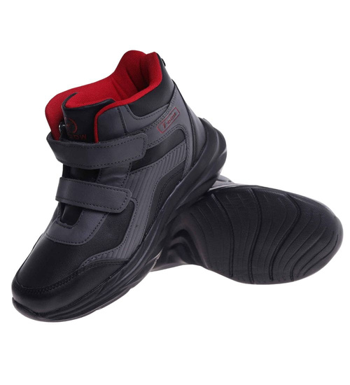 Ocieplane półbuty na rzepy Czarno czerwony /A8-2 18361 T285/