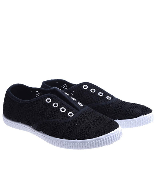 Koronkowe wsuwane czarne tenisówki /C2-2 14411 S199/