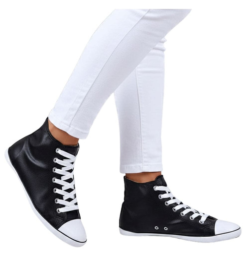 Czarne trampki damskie z wysoką cholewką /E5-2 15283 S097/