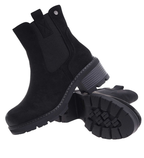 Zimowe botki damskie na obcasie klocku /A10-1 18525 T388/