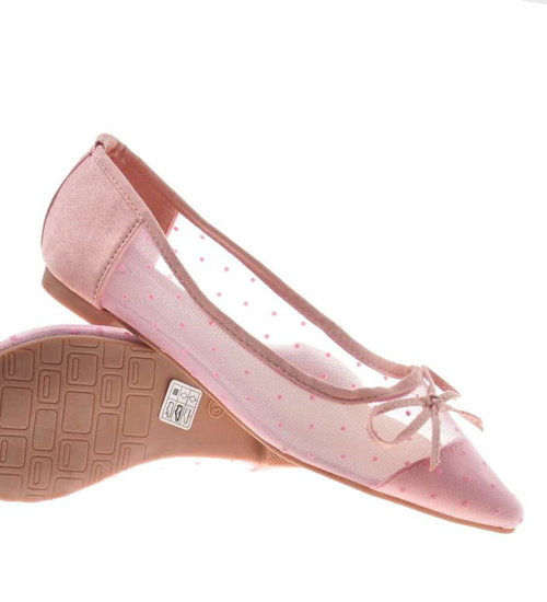 Koronkowe balerinki z kokardką Różowe /G13-2 8369 S099/ 