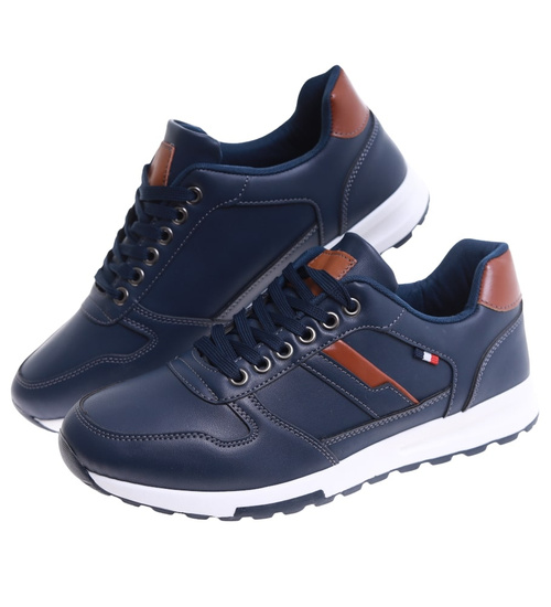 Sznurowane granatowe męskie buty sportowe /B3-2 16694 T482/