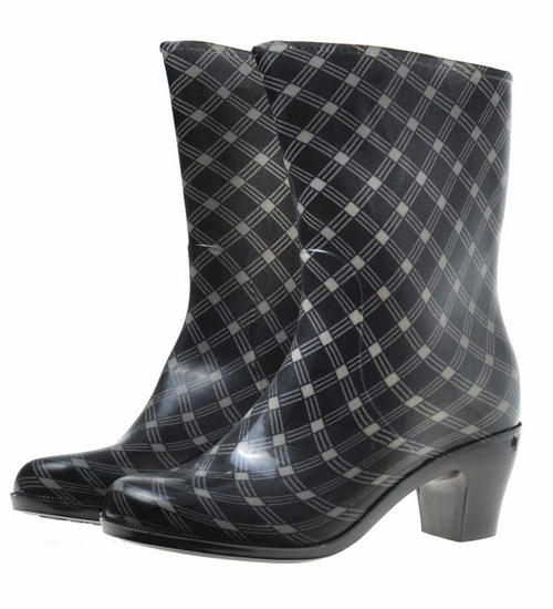 Kalosze w kratkę na obcasie z dopinanym ocieplaczem /C2-1 9571 S290/