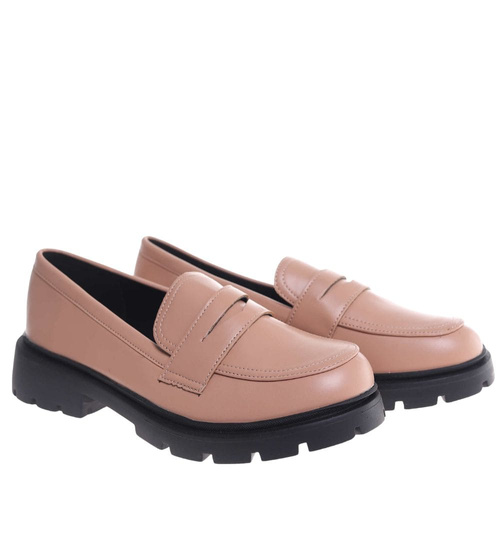 Cieliste półbuty loafersy damskie na platformie /K3-4 18627 W147/