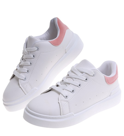 Dziewczęce białe sznurowane trampki /C7-2 16806 T186/