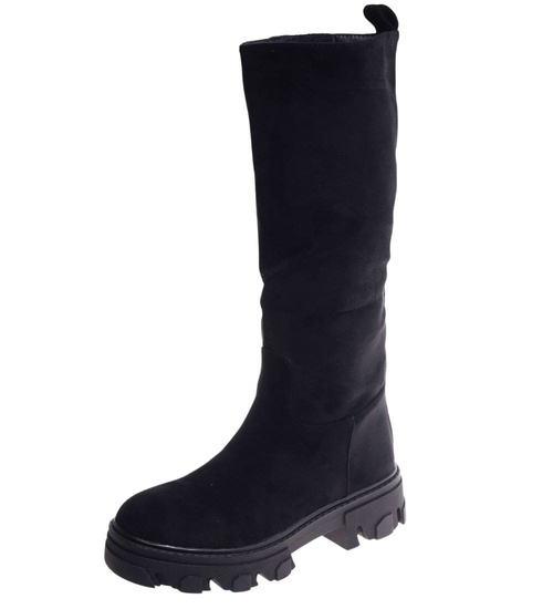  Czarne zamszowe kozaki na platformie /E1-2 18261 W385/