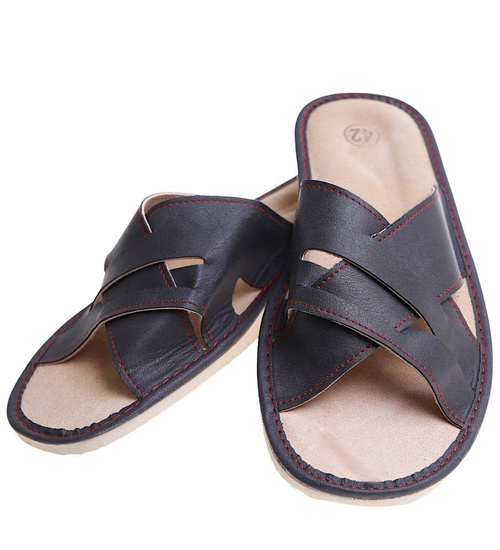 Szare skórzane kapcie klapki męskie /C2-1 3478 S196/