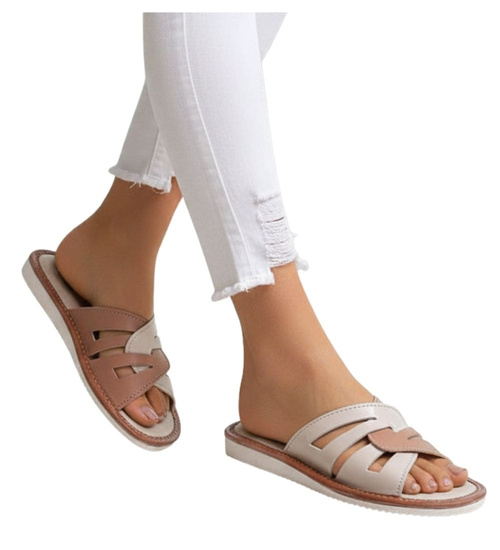 Brązowo-beżowe klapki domowe /G1-1 10932 S195/