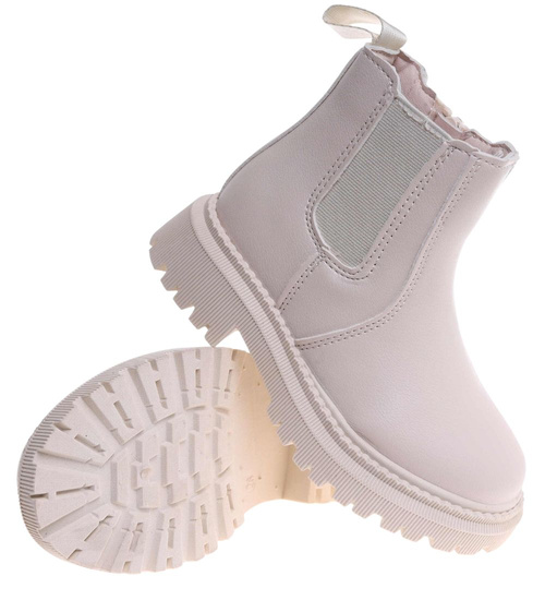 Beżowe dziewczęce botki sztyblety /E6-3 18600 T282/