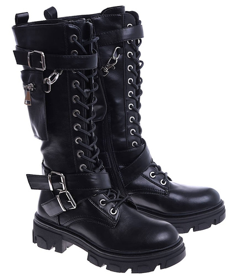 Czarne wysokie trapery glany /A5-3 14879 T534/