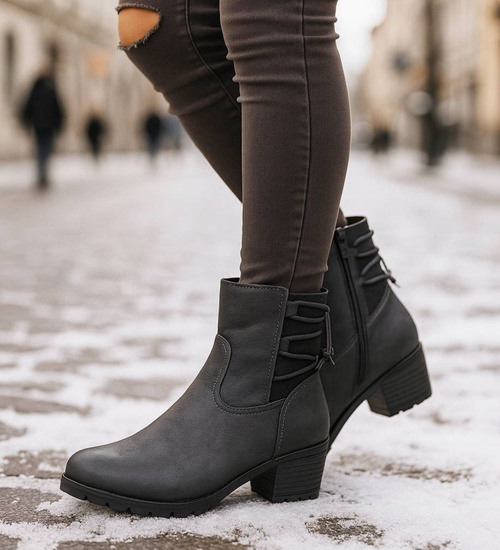 Zimowe szare botki na niskim obcasie /F5-3 18506 T386/