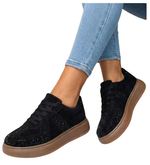 Czarne trampki damskie na platformie /A2-1 18814 W288/