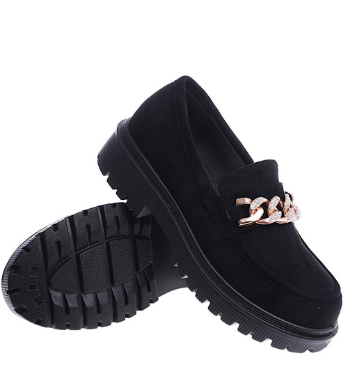 Czarne półbuty loafersy na niskiej platfomie /C7-2 14873 T485/